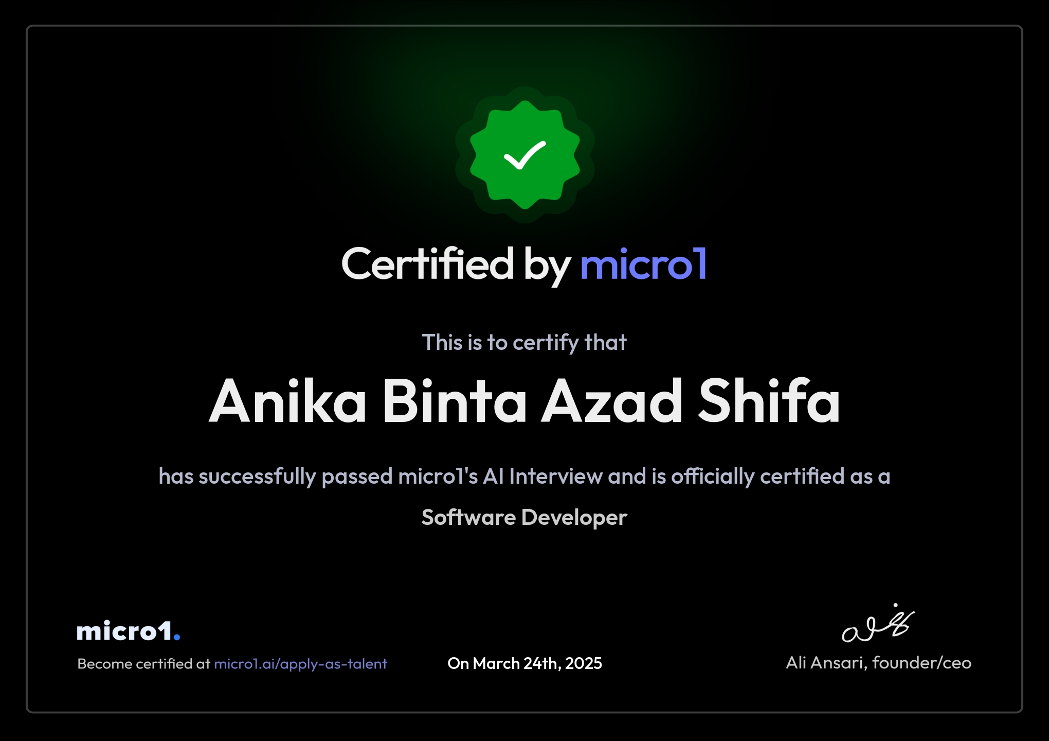 Software Developer Certificate